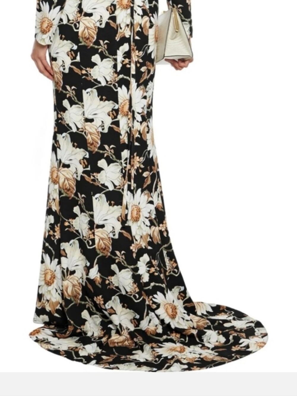 OSCAR DE LA RENTA Long Sleeve Cutout Back Crepe Daisy Gown US 14 Org $3,690 - Picture 4 of 16